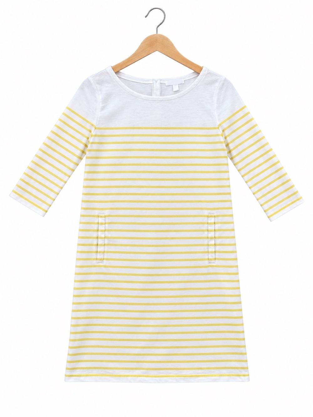 1901 Nordstrom Yellow White Striped mod Shift Dress Pockets Preppy Nautical XS